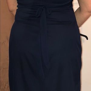 navy halter dress sz M(6-8). Sheer overlay.